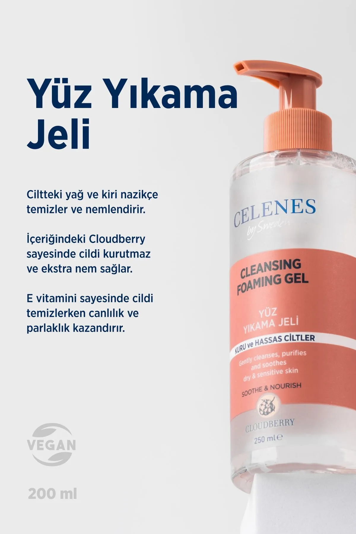Celenes Cloudberry Yüz Yıkama Jeli Kuru ve Hassas Ciltler 250 ml