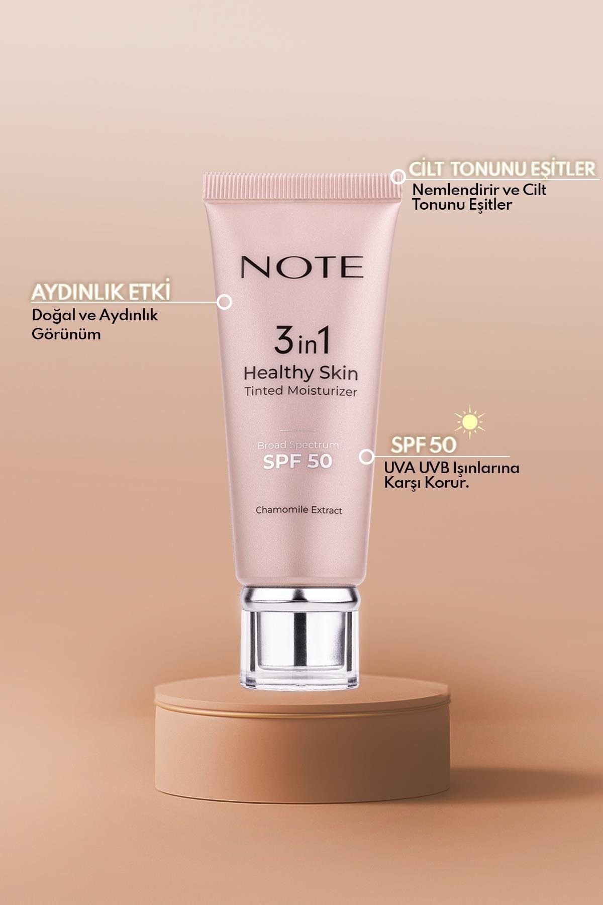 Note Cosmetics 3 in 1 Healthy Skin Tinted Moisturizer 50 SPF Ton Eşitleyici Aydınlatıcı Krem