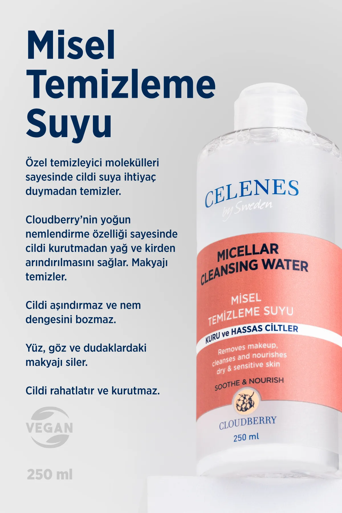 Celenes Cloudberry Micellar Temizleme Suyu Kuru ve Hassas Ciltler 250 ml