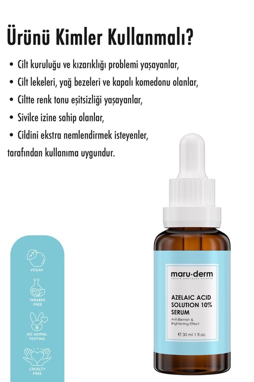 Maruderm Azelaik Asit Solüsyon %10 Aydınlatıcı Leke Karşıtı Cilt Bakım Serumu 30 ml