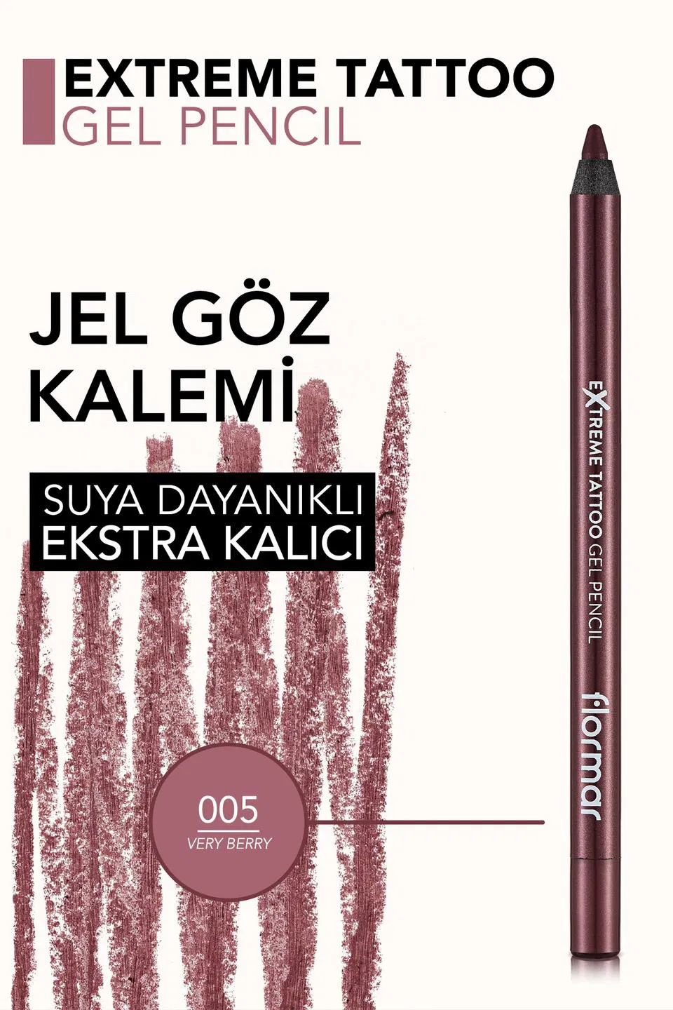 Flormar Extreme Tattoo Yüksek Pigmentli Mat Bitişli Very Berry Jel Göz Kalemi 005 