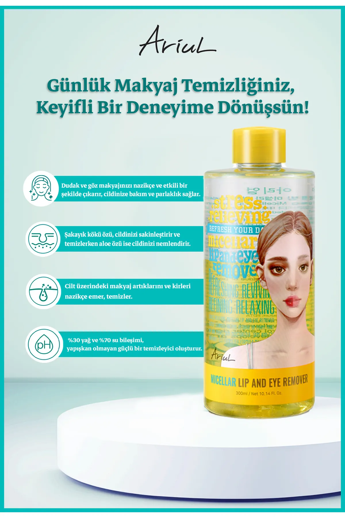 Ariul Micellar Dudak ve Göz Makyaj Temizleyici 300 ml