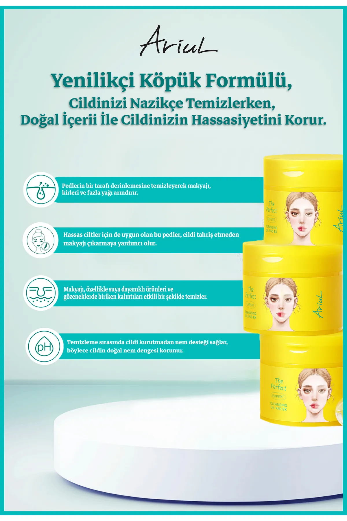 Ariul Çift Taraflı Makyaj Temizleme Pedi 60 Adet