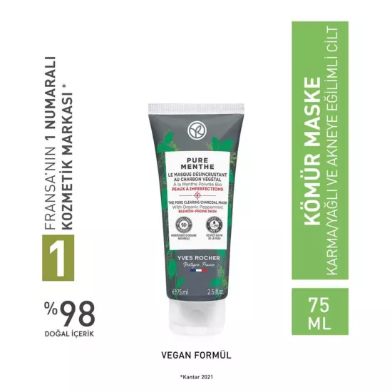 Yves Rocher Karma, Yağlı ve Akneye Eğilimli Ciltler İçin Kömür Maske 75 ml