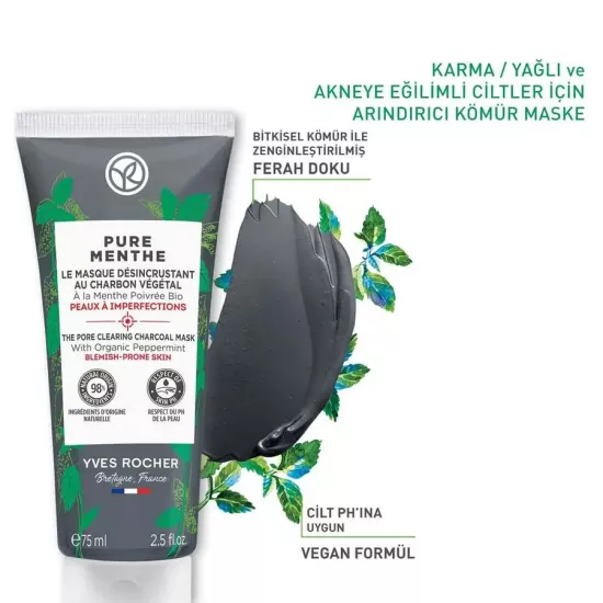 Yves Rocher Karma, Yağlı ve Akneye Eğilimli Ciltler İçin Kömür Maske 75 ml