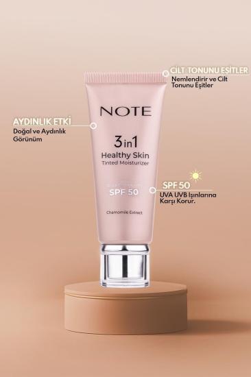 Note Cosmetics 3 in 1 Healthy Skin Tinted Moisturizer 50 SPF Ton Eşitleyici Aydınlatıcı Krem