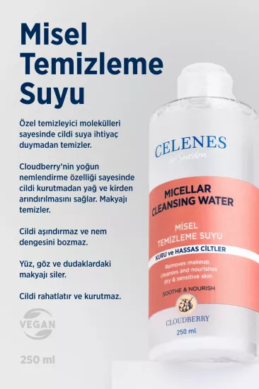 Celenes Cloudberry Micellar Temizleme Suyu Kuru ve Hassas Ciltler 250 ml