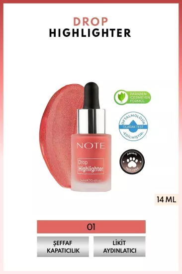 Note Cosmetics Drop Highlighter 01 Pearl Rose Likit Aydınlatıcı