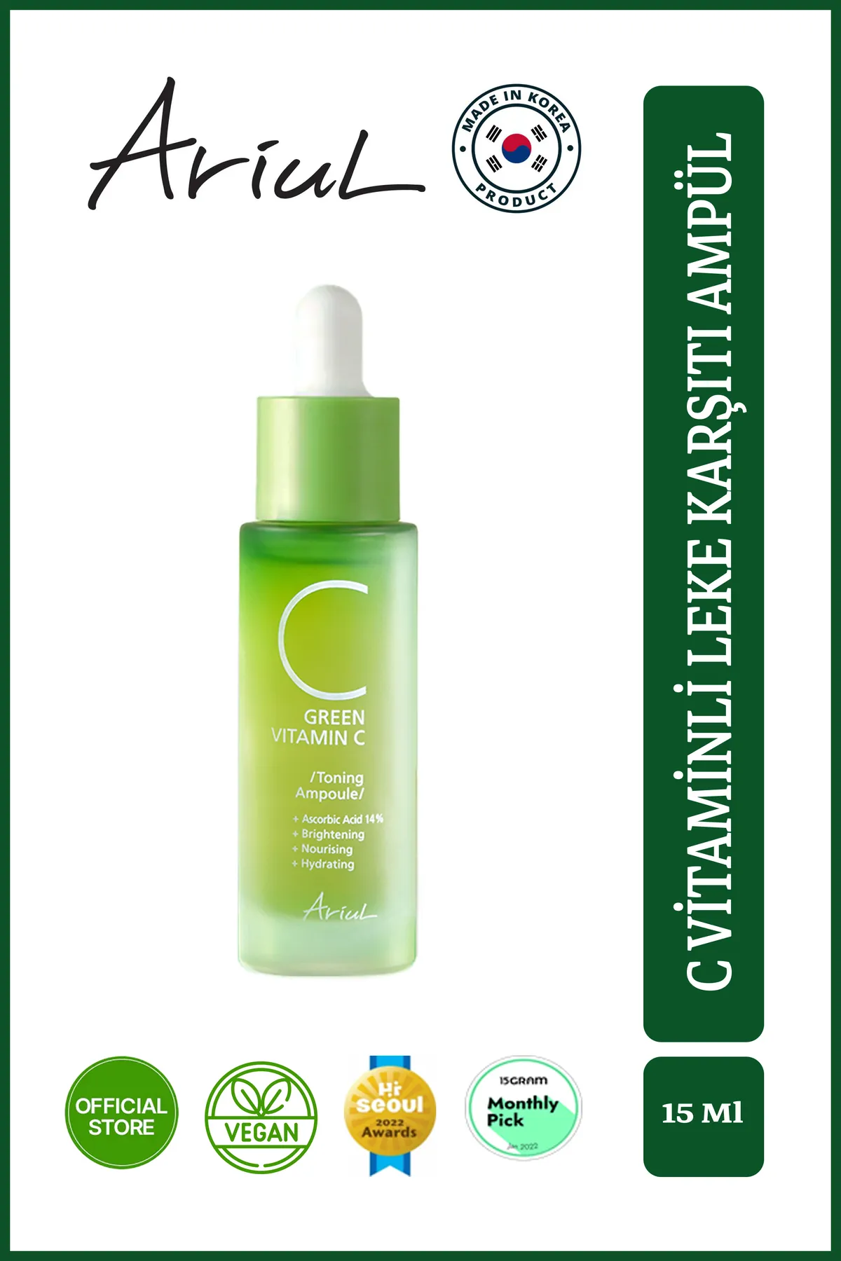 Ariul Green C Vitaminli Yüz Ampulü 15 ml
